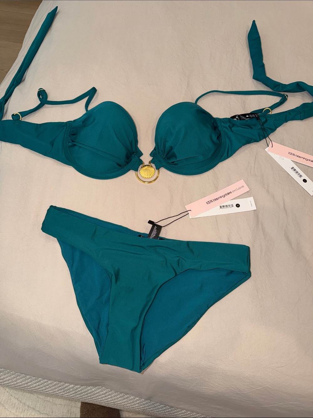 Aqua Teal Bikini Set with Gold Ring Accent